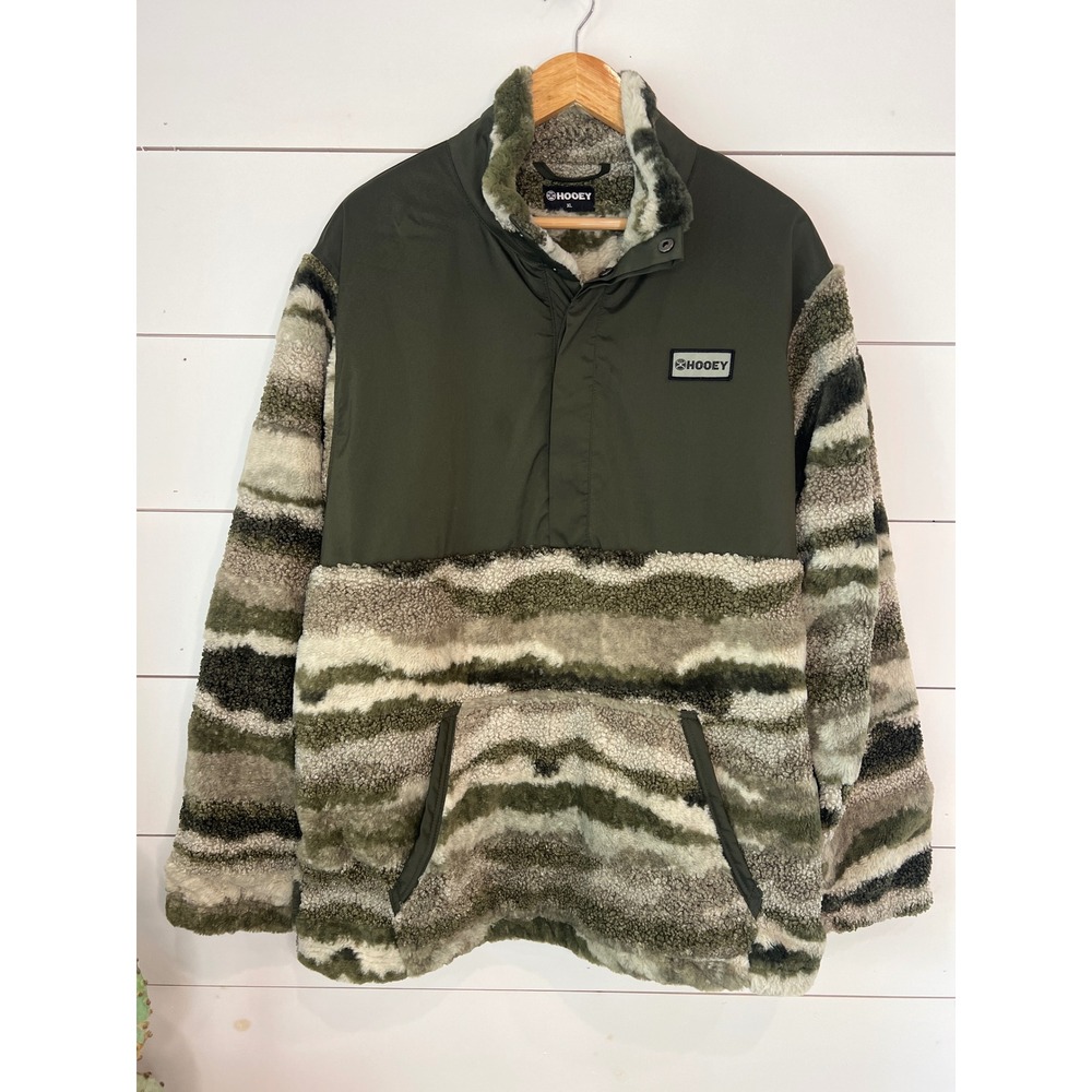 Hooey Mens XL Western Fleece Pullover Quarter Snap Olive Green Camo Jacket